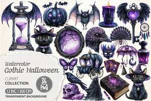 Spooky Purple Halloween Clipart, an Illustration by Dream Creation