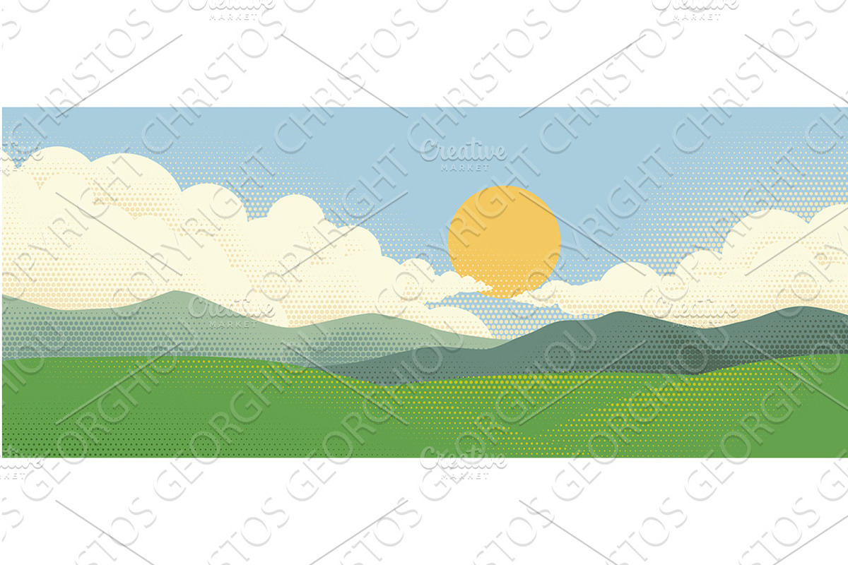 Sun Clouds Sky Over Mountain Range, a Texture Illustration by Christos Georghiou