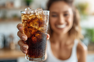 Woman holding refreshing iced cola d, a Photo by Pixeness Studio