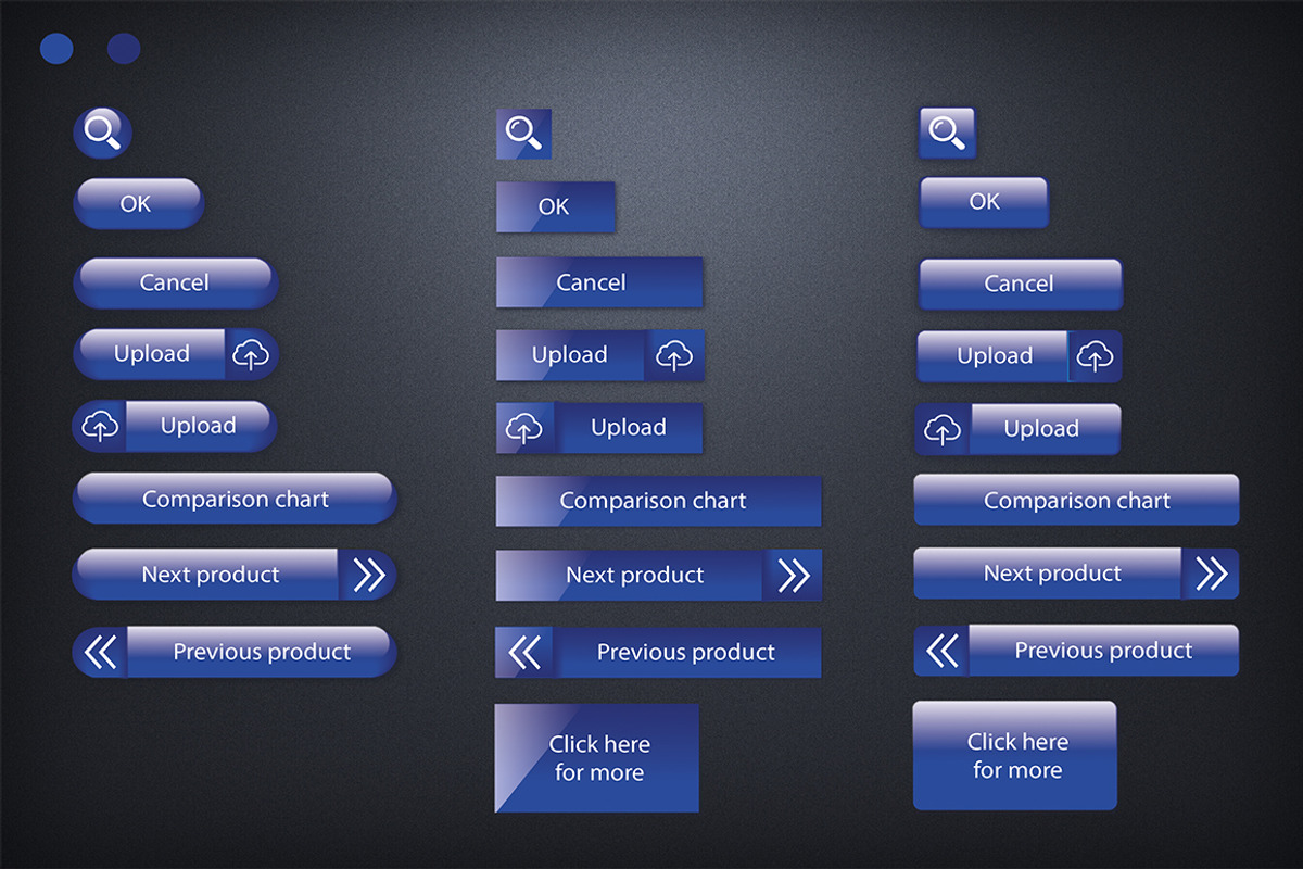26 glossy dark blue buttons, an UI Kit Template by DutchDigitalDesign