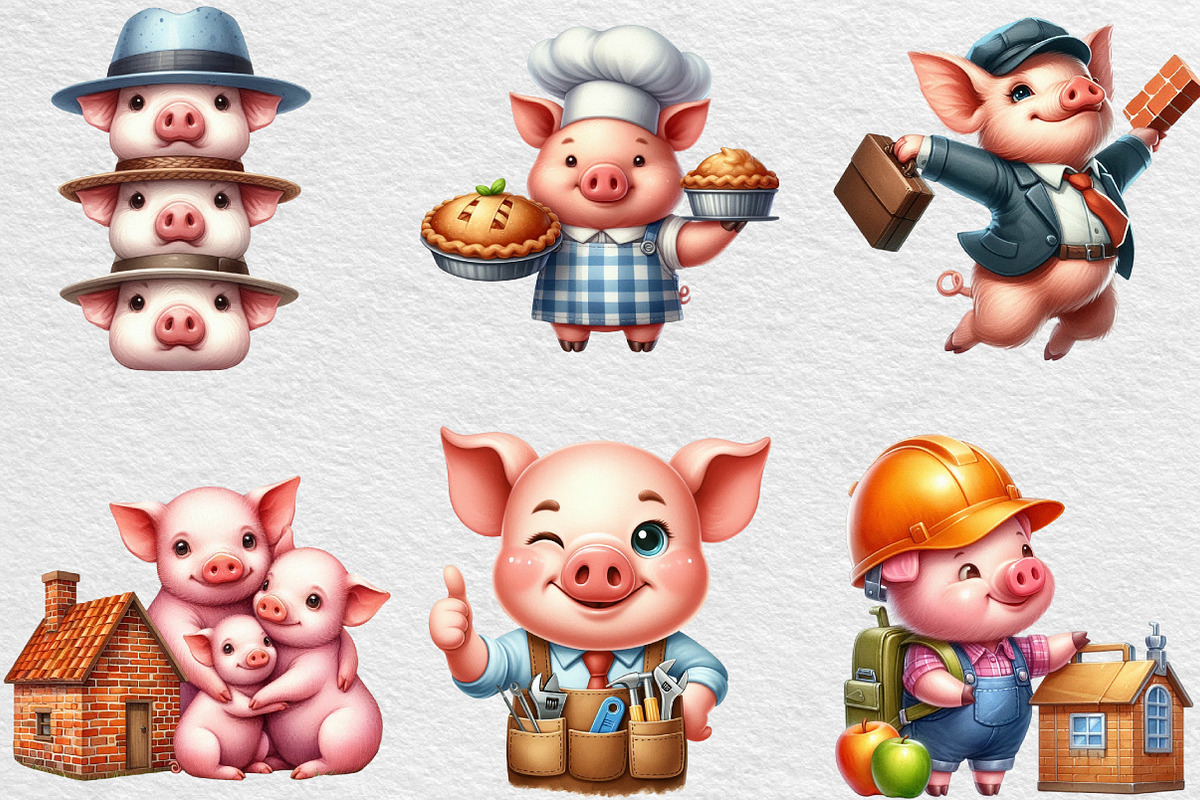 Three Little Pigs Clipart, an Illustration by Black Bird Studio (Photo 3 of 6)