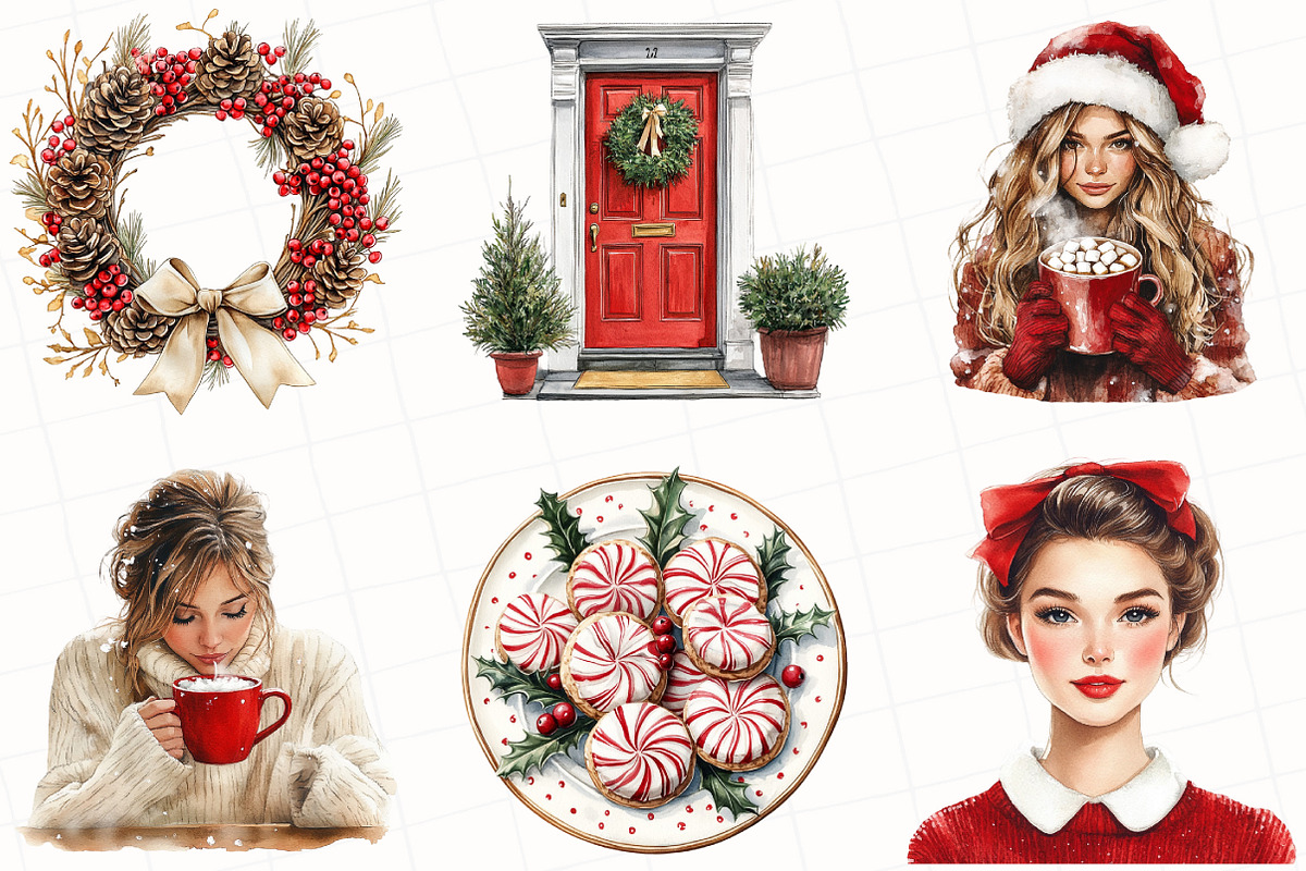 Watercolor Merry Christmas Clipart, an Illustration by OK Design (Photo 5 of 5)