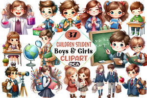 Children Student, Boys & Girls - Cli, an Illustration by DreamCafeArt
