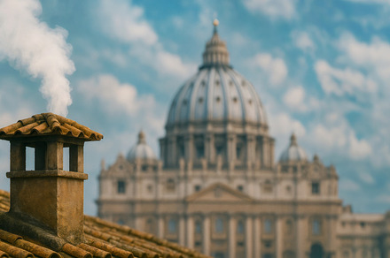 Vatican rooftop chimney white smoke