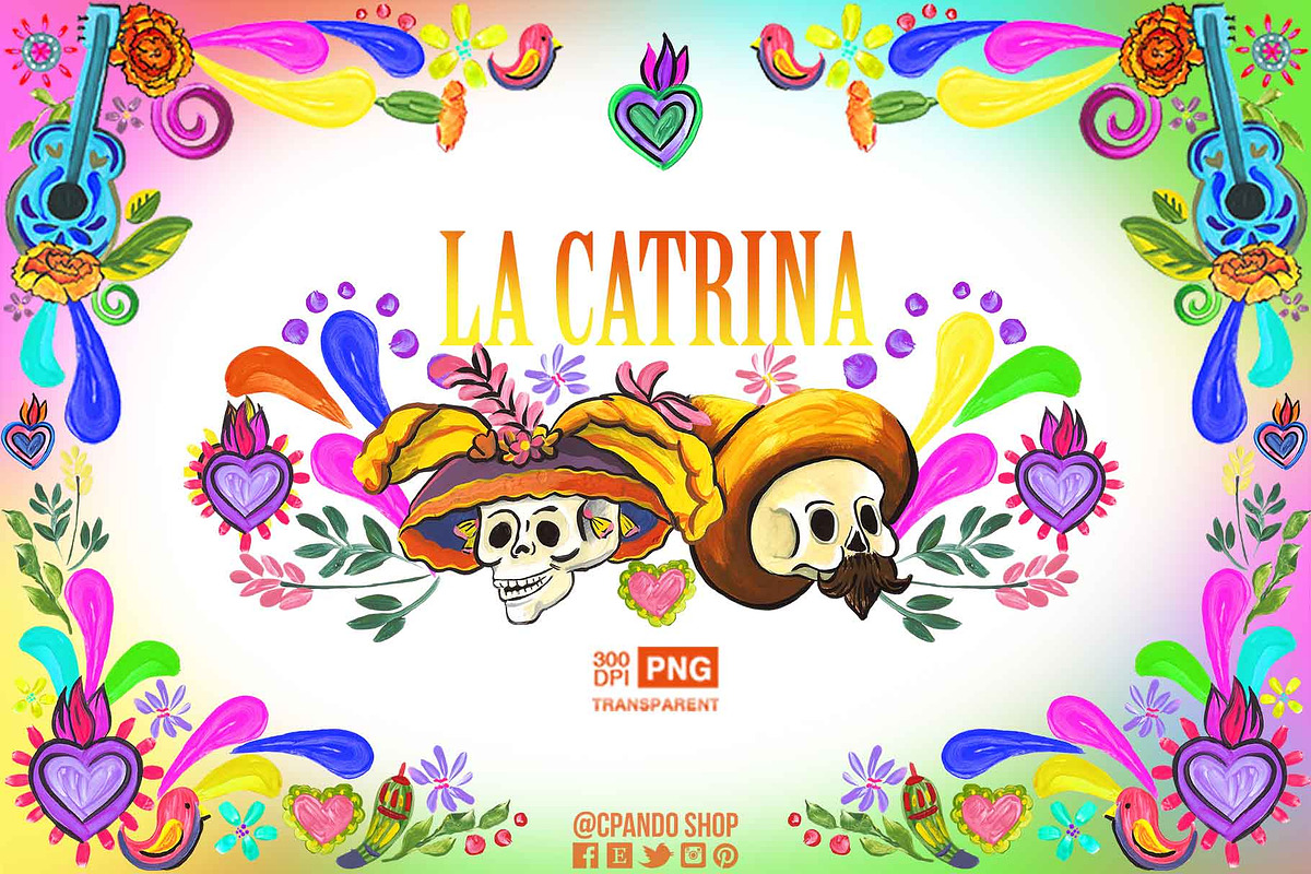 La Catrina, mexican fiesta clipart, a Decorative Illustration by CpandoShop (Photo 1 of 6)