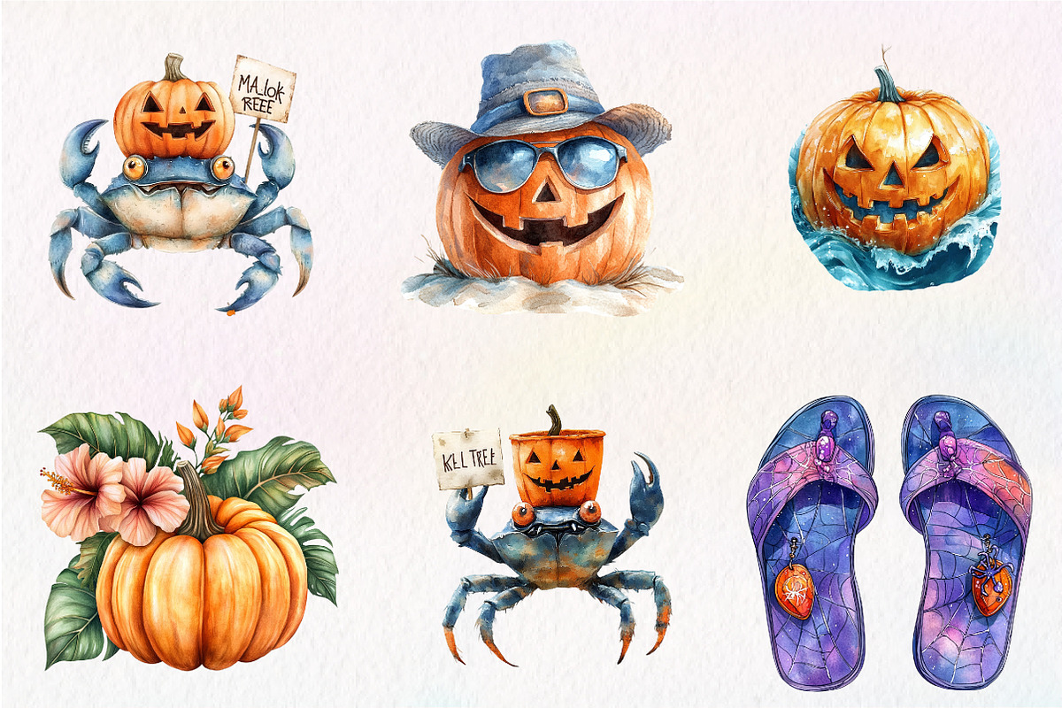 Halloween on Beach Clipart Bundle, an Illustration by CreationArt (Photo 4 of 9)