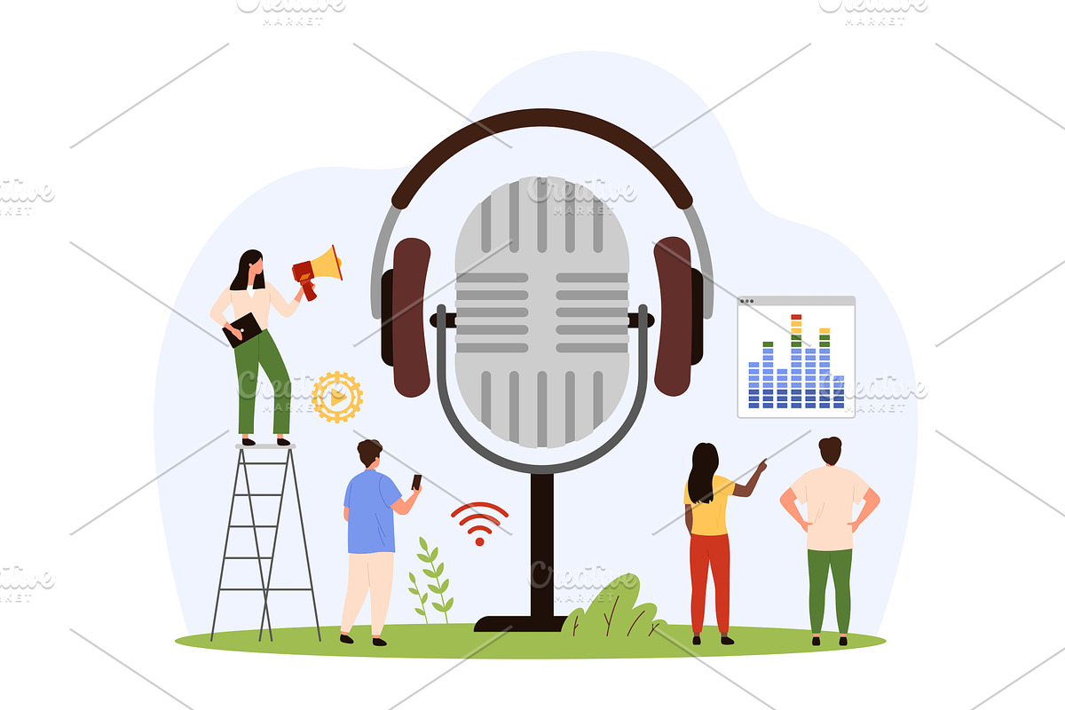 Radio podcast for customers, audio, a Technology Illustration by Flashvector