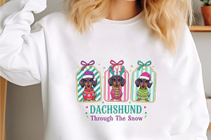 Dachshund Through the Snow,Christmas, an Illustration by designcity5