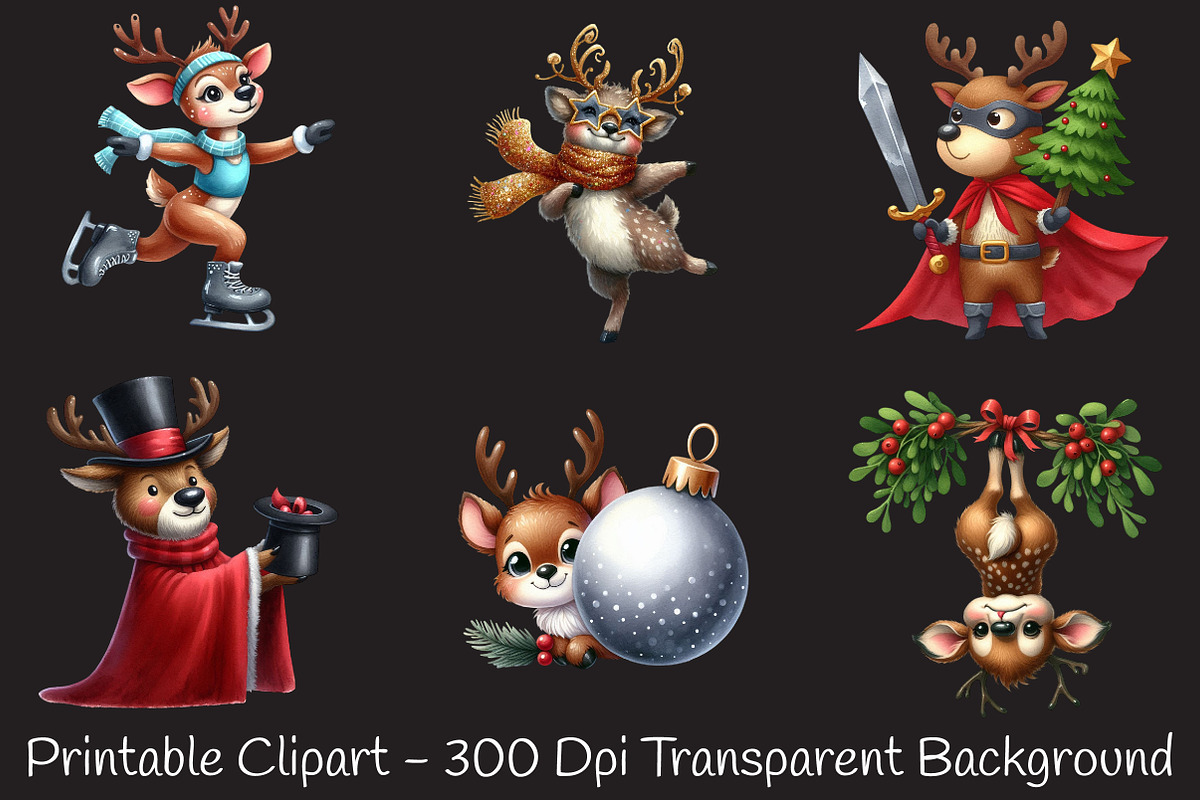 Quirky Christmas Reindeer Clip Art, an Illustration by RobertsArt (Photo 4 of 7)