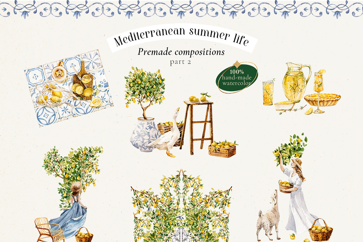 Watercolor Mediterranean summer life, a Decorative Illustration by Pamyatka Shop (Photo 19 of 25)