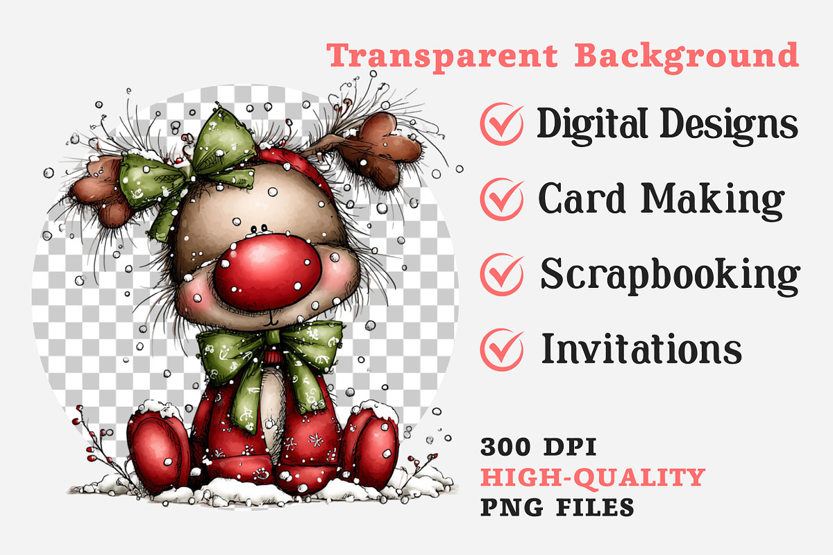 Christmas Cute Reindeer Clipart, an Illustration by Dream Creation (Photo 8 of 8)