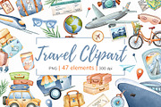 Watercolor Travel Clipart PNG Set, a Seasonal Illustration by Mespilia (Thumbnail 1 of 5)