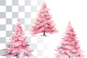 Pink Christmas Trees Watercolors