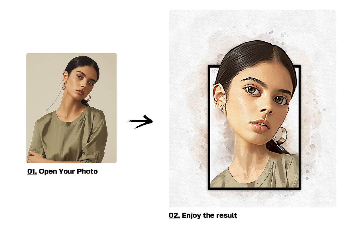 Watercolor Cartoon Portrait Art, an Action Add-On by MRI STUDIO (Photo 2 of 24)