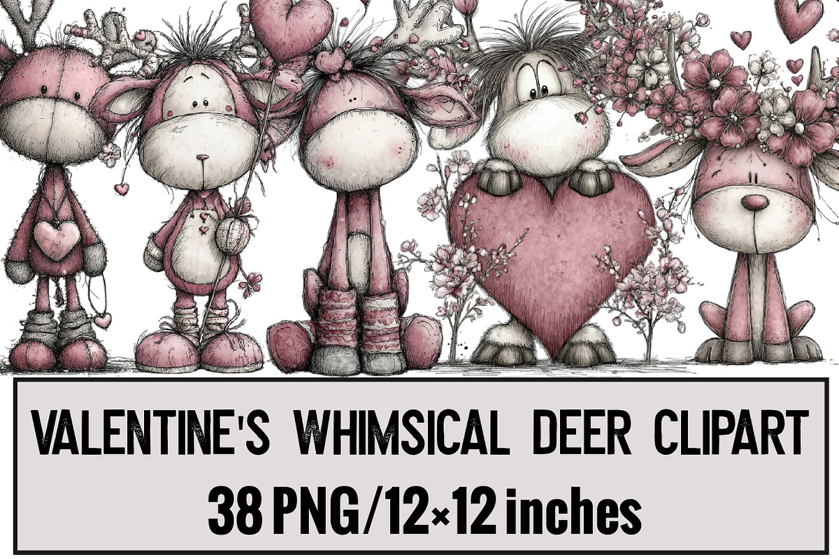 Valentine's Whimsical Deer Clipart, an Illustration by Design Market (Photo 1 of 3)