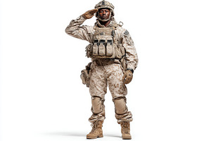 Soldier saluting in desert camouflag, an Arts & Entertainment Photo by Pixeness Studio