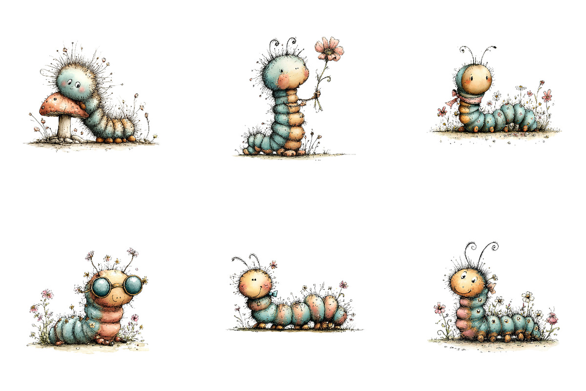 Summer Caterpillar Clipart PNG, a Seasonal Illustration by CreationArt (Photo 4 of 5)