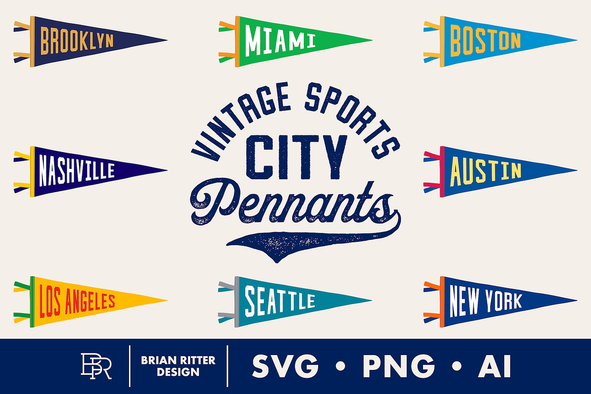 100 Vintage Sports City Pennants, an Object Graphic by Brian Ritter Design (Photo 1 of 7)