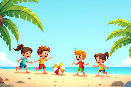 Kids Playing Beach Ball On Sunny Isl, a Photo by LOGOCREATIVE