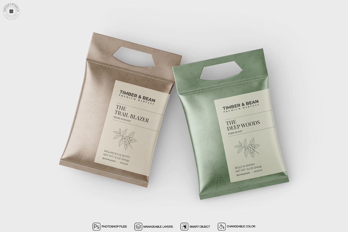 Coffee Pouch Packaging Mockup, a Packaging Mockup by SmokyPixels (Photo 4 of 6)