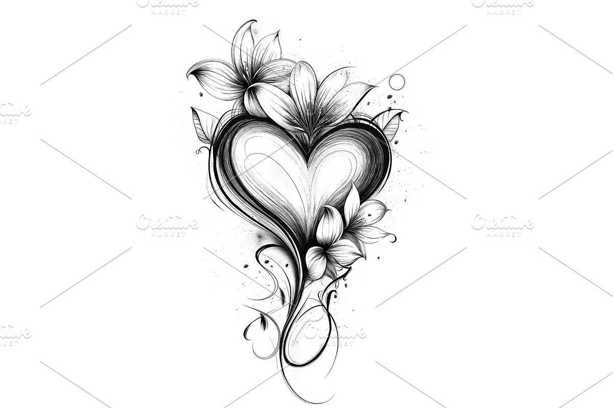 Floral Heart Tattoo Design for Art, an Illustration by BazziBa♥