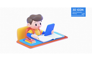 Child studying at a desk with books, an Education Illustration by ZinetroN