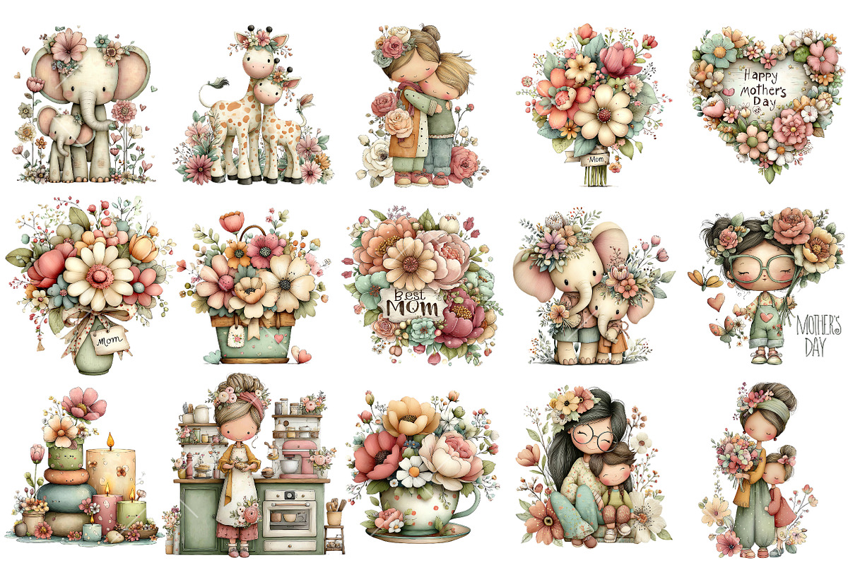 Whimsical Mother's Day Clipart, an Illustration by OK Design (Photo 3 of 6)