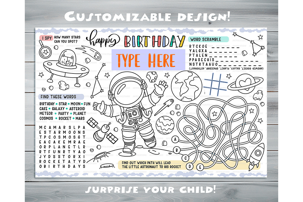 Editable Astronaut Party Placemat, an Invitation Template by ArtfulStudio (Photo 3 of 3)
