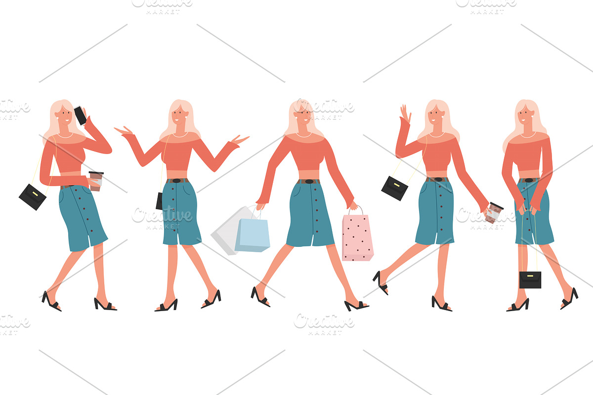 Young Woman Posing With Shopping, a Person Illustration by Flashvector