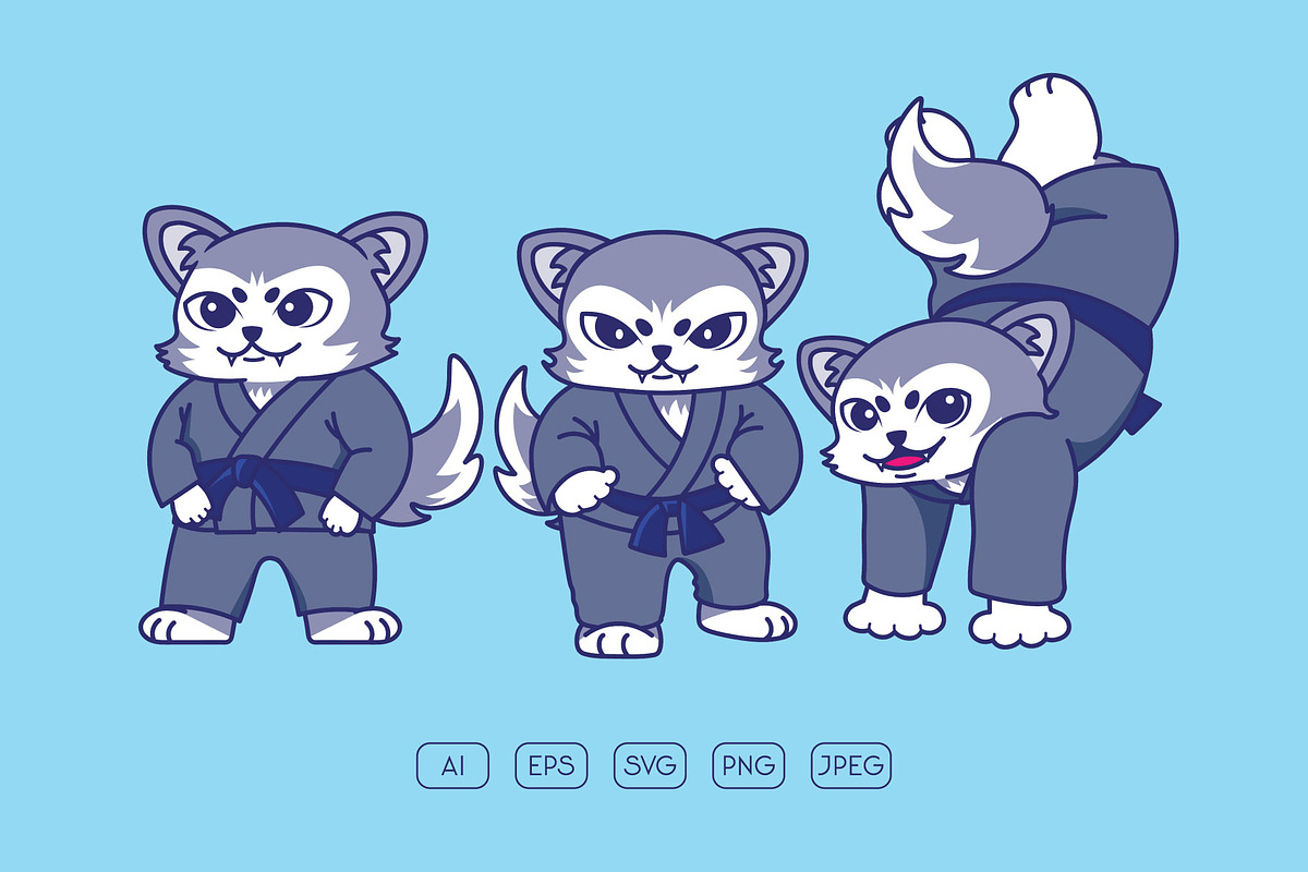 Jiu Jitsu Wolf Cartoon Mascot Set, a Sport Illustration by ashenterprise (Photo 2 of 4)