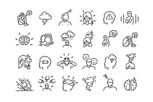 Mental health, depression icons, an Object Illustration by Tettygreen
