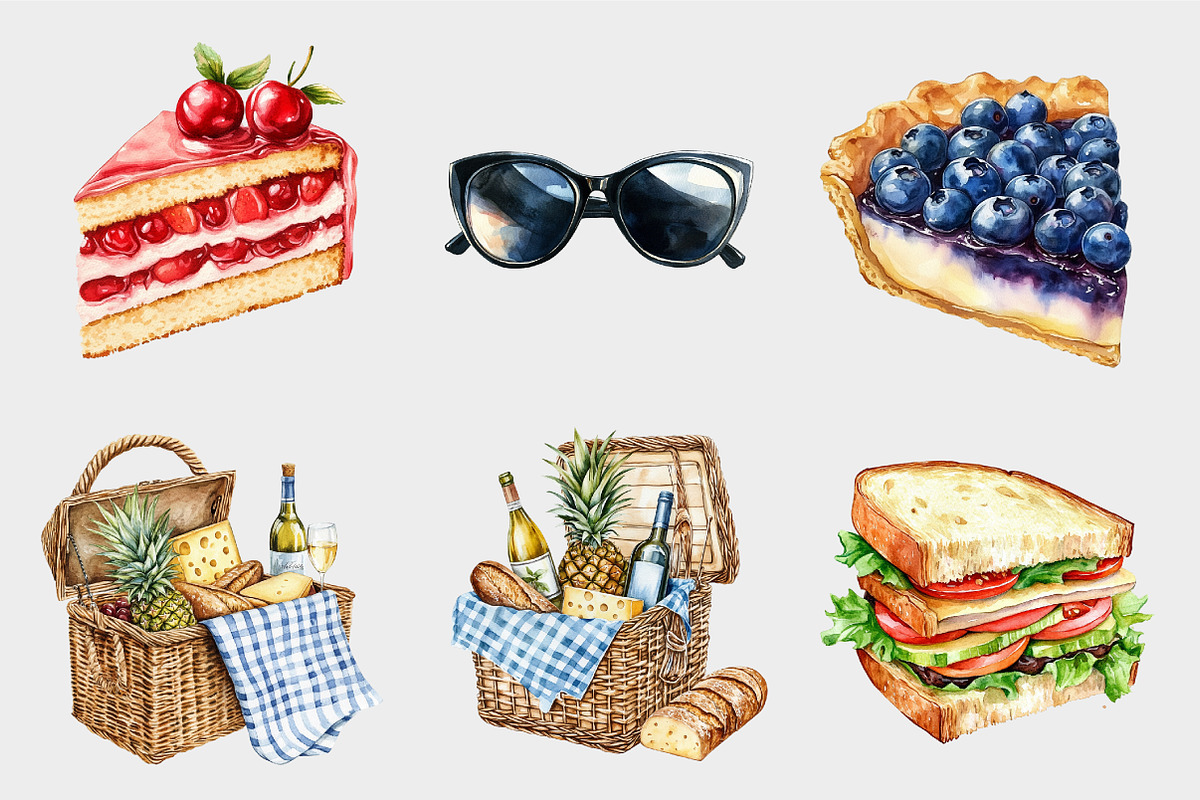 Watercolor Picnic Clipart, a Seasonal Illustration by Design Market (Photo 4 of 4)