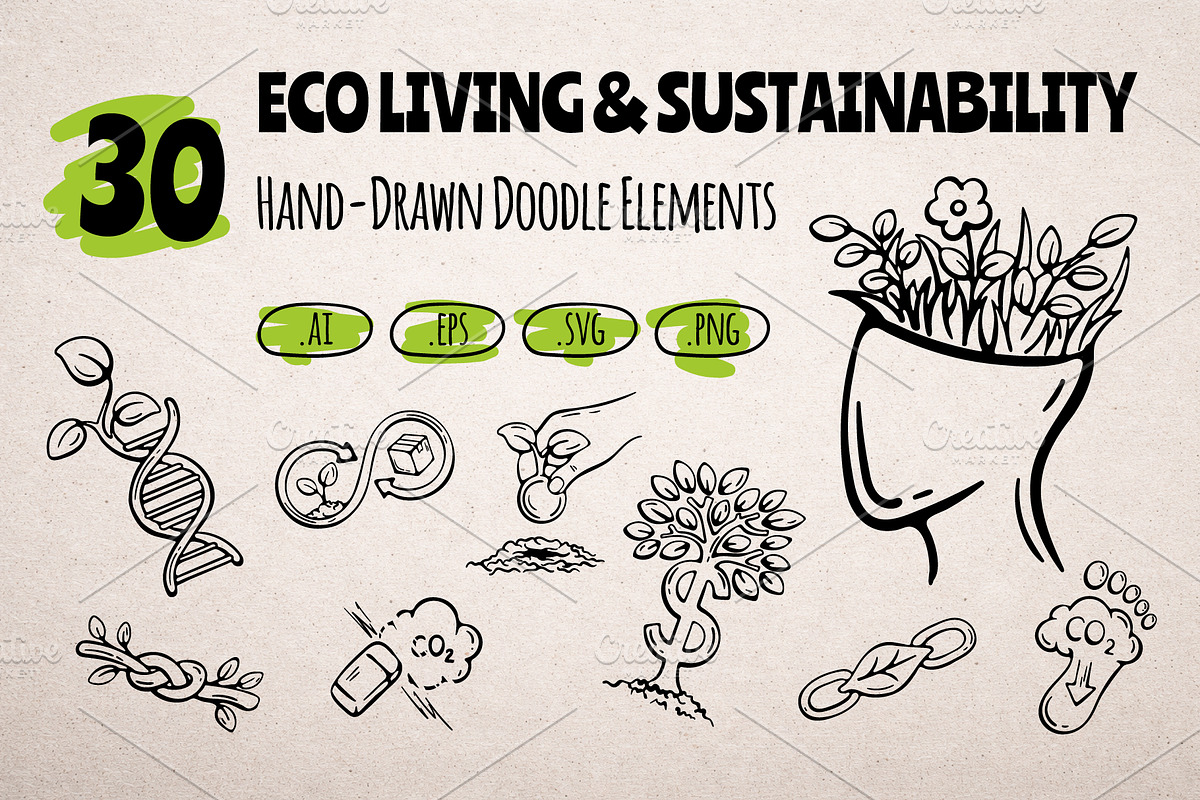 Eco Living Doodle Elements Set, an Object Graphic by Design by Irihaha (Photo 1 of 4)