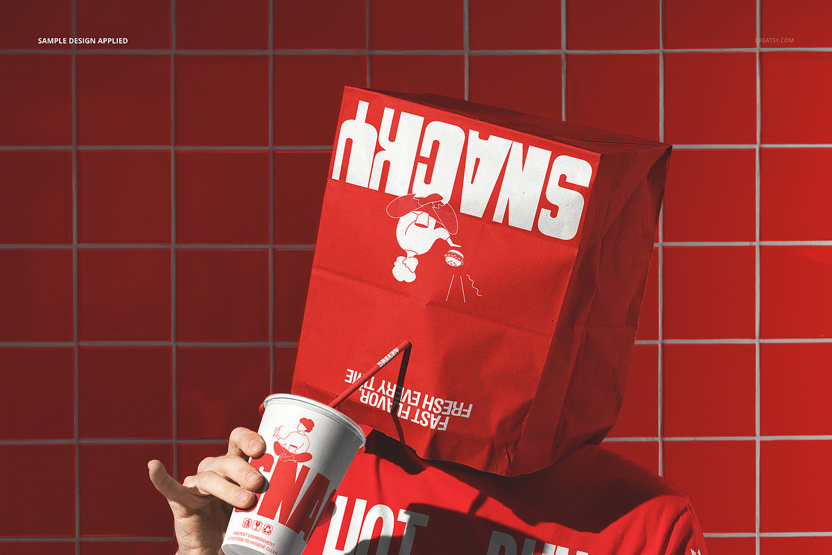 Man with Paper Bag on Head Fast Food, a Packaging Mockup by creatsy5 (Photo 4 of 6)