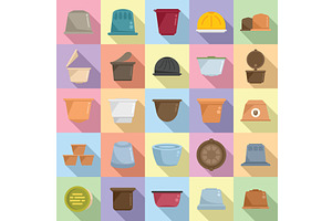 Capsule Coffee Icons Set Flat Vector