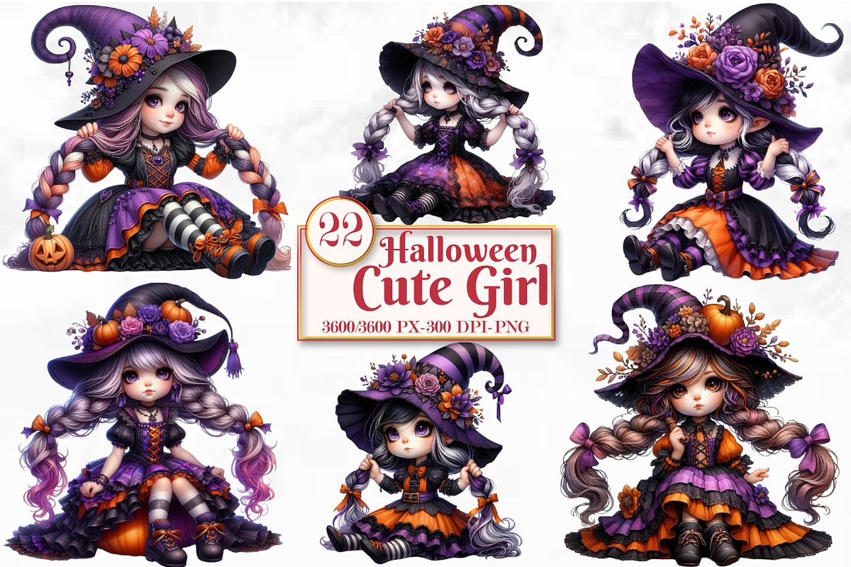 Halloween Cute Girl Sublimation, a Seasonal Illustration by Craft Nest (Photo 1 of 5)