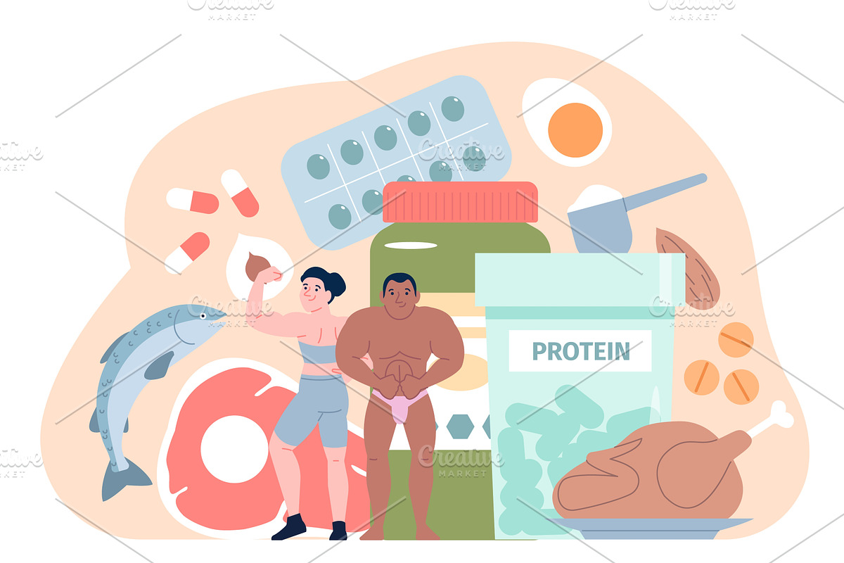 Sport nutrition. Bodybuilders with, a Sport Illustration by LadadikArt