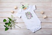 Baby onesie mockup with white lilac., a Shirt Mockup by TasiPas (Thumbnail 2 of 4)