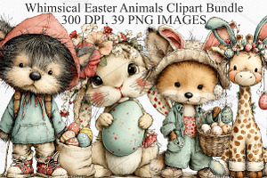 Whimsical Easter Animals Clipart PNG, an Illustration by Canvas Craft