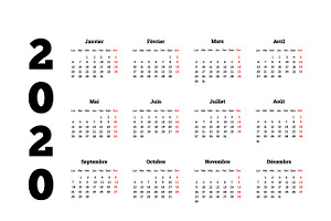 2020 Year Simple Calendar On French