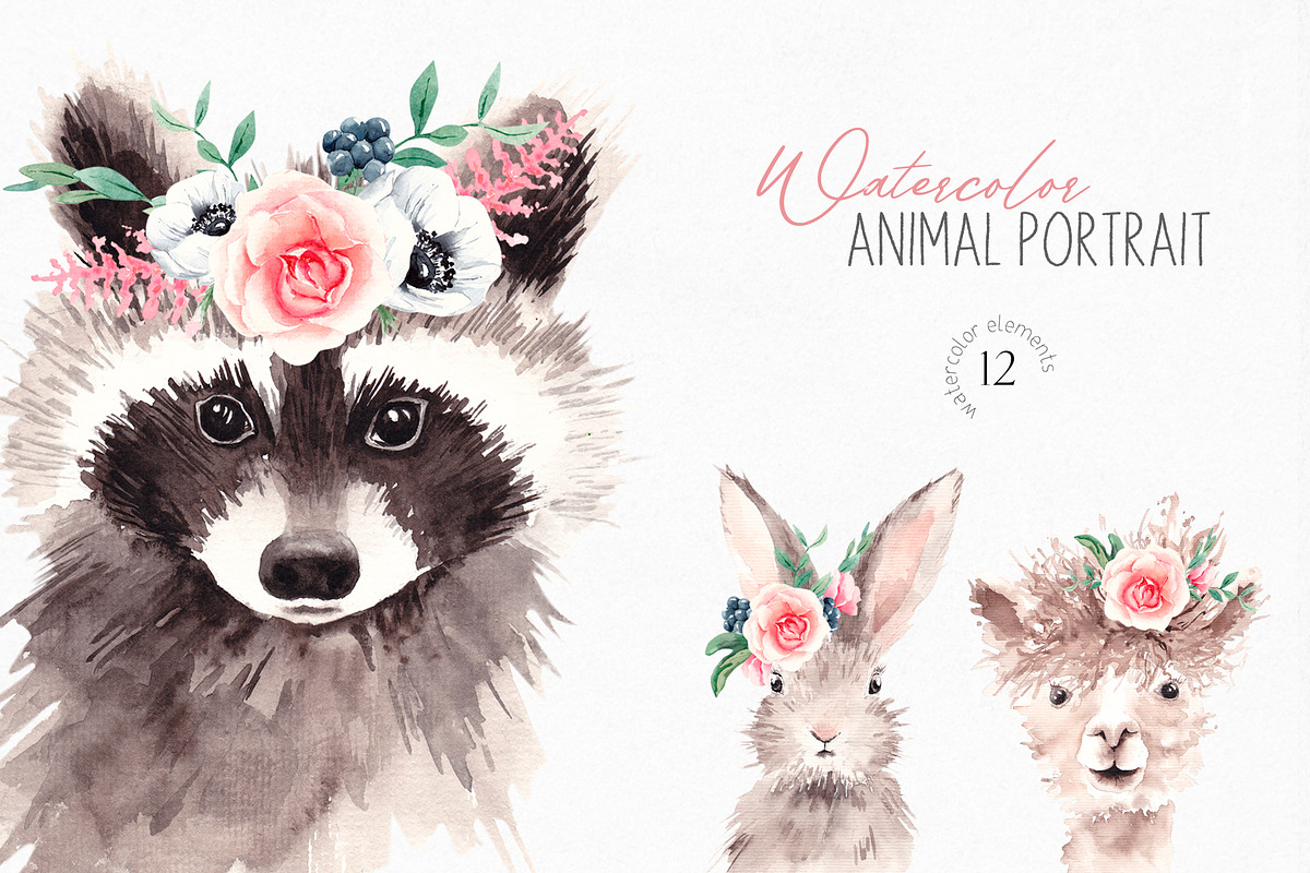Watercolor Animal Portraits, an Animal Illustration by YuliyaArtGarden (Photo 1 of 5)