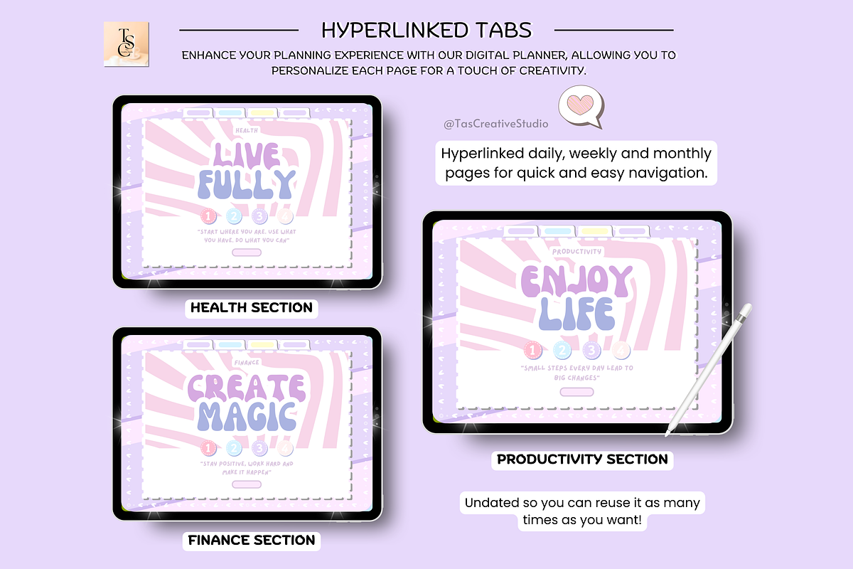 Purple Pink Pastel Digital Planner, a Stationery Template by Tas Creative Studio (Photo 6 of 12)