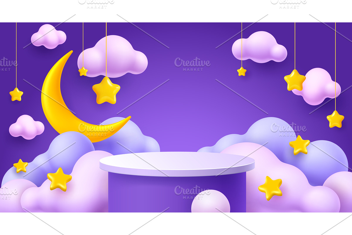 3d kids podium with night stars, a Decorative Illustration by Buch&Bee