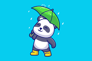 Cute Panda Holding Umbrella In Rain, an Animal Illustration by Catalyst Labs
