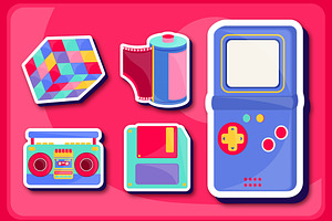 90s Retro Sticker Set, a Templates & Theme by studiogstock