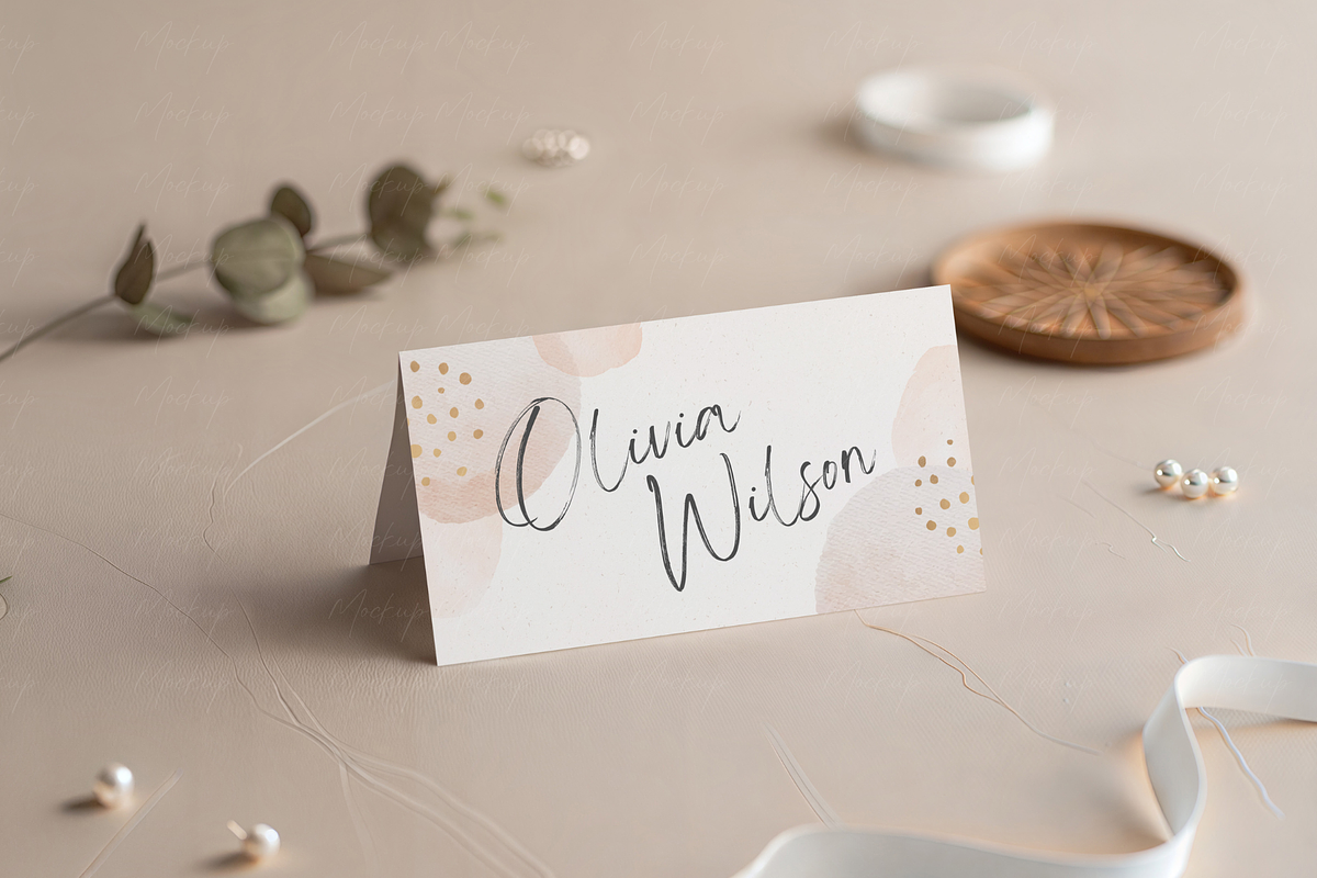 Aesthetic Beige Place Card Mockup, a Product Mockup by TatiMockup (Photo 4 of 5)
