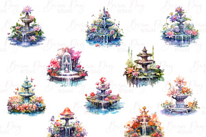 Watercolor Fountain Clipart Bundle