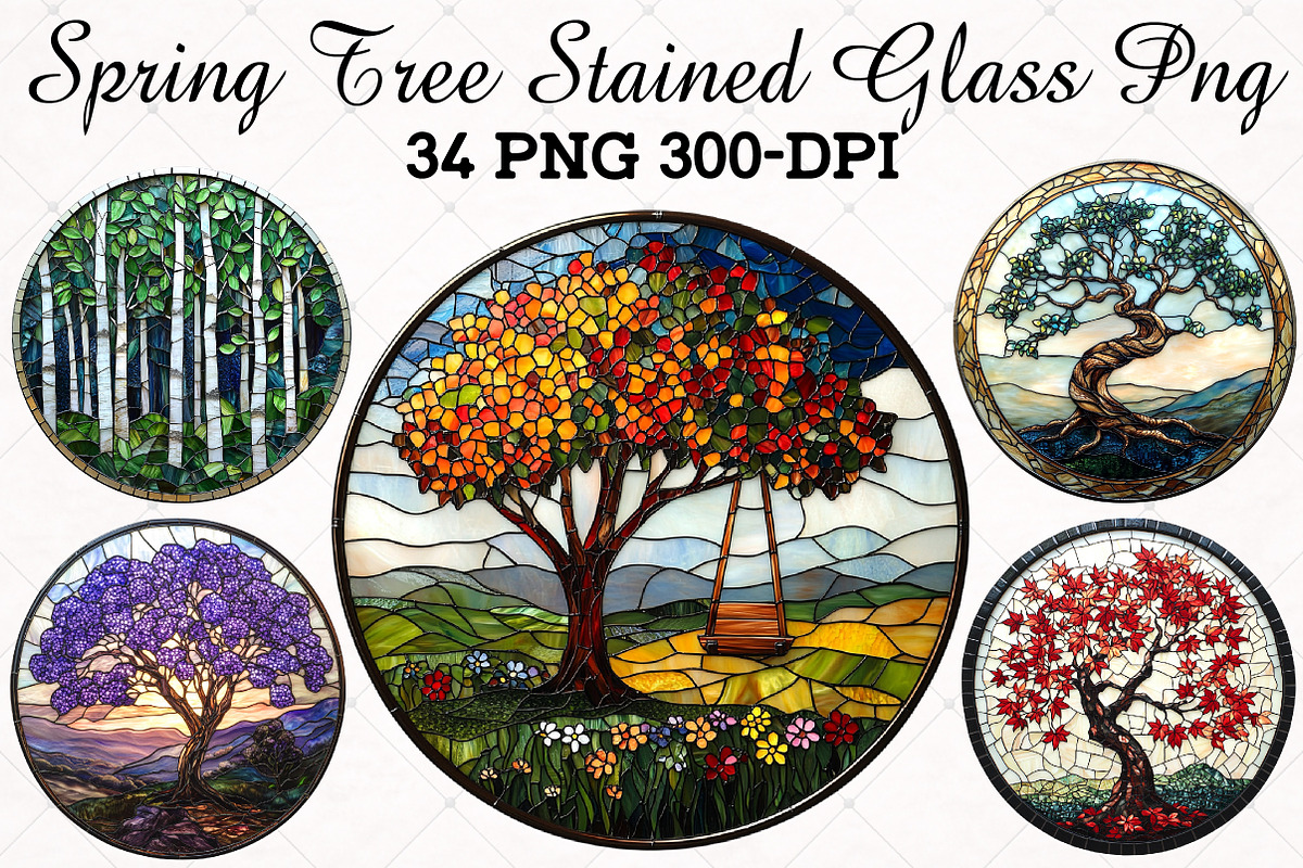 Spring Tree Stained Glass PNG, an Illustration by RobertsArt (Photo 1 of 5)