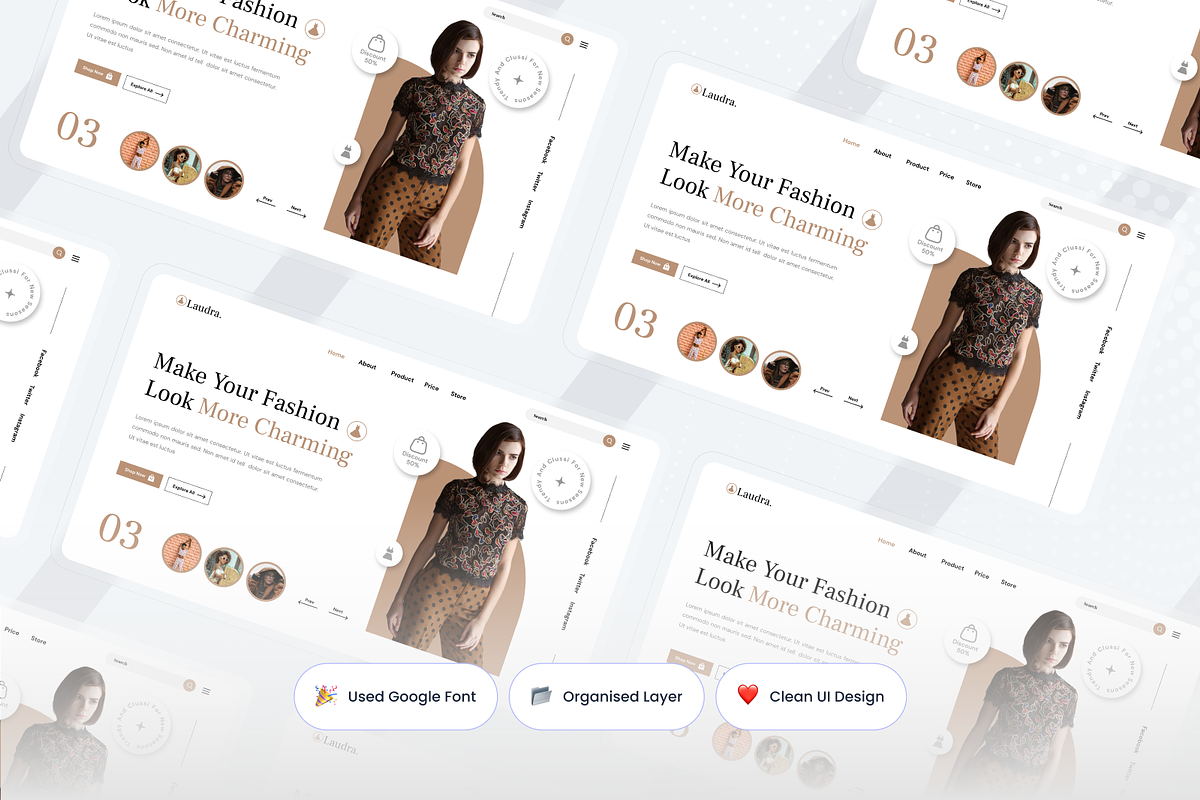 Laudra - Fashion Hero Header, an UI Kit Template by SquidPixey (Photo 2 of 3)