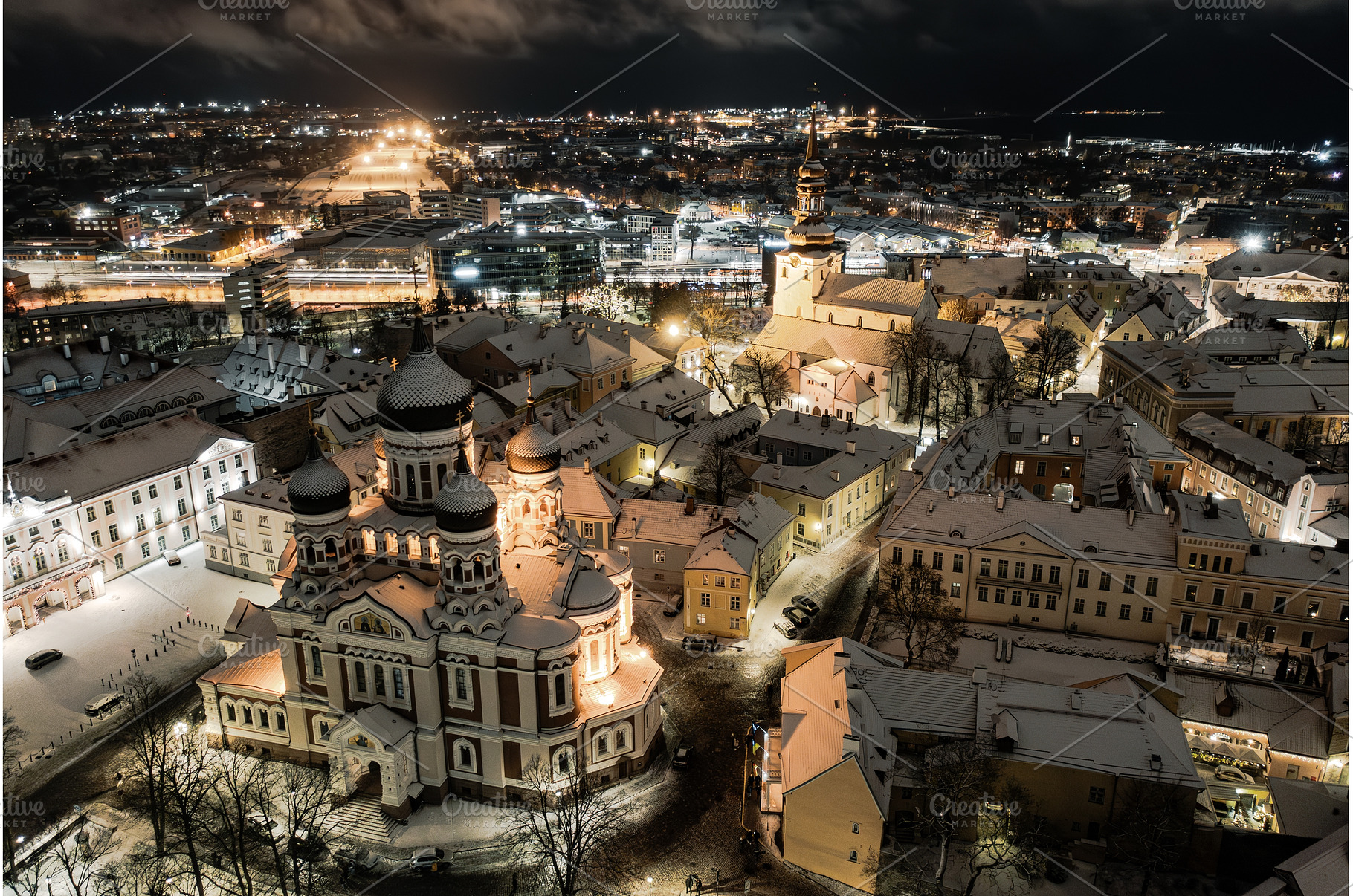 Aerial night View of Tallinn in, an Architecture Photo by Nature and travel